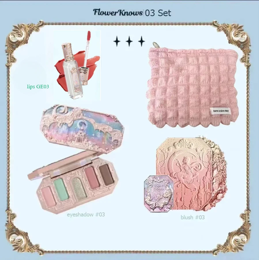 Makeup Set Flower Knows Moonlit Mermaid Eye Shadow Palette Matte Blush And Lipgloss Kit Maquiagem With Bag