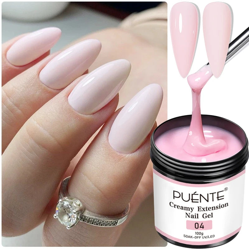 PUENTE 100g Creamy Extension Nail Gel Clear White Nude Pink Color Big Volume Builder Nail Gel Soak Off UV Gel For Nail Extension