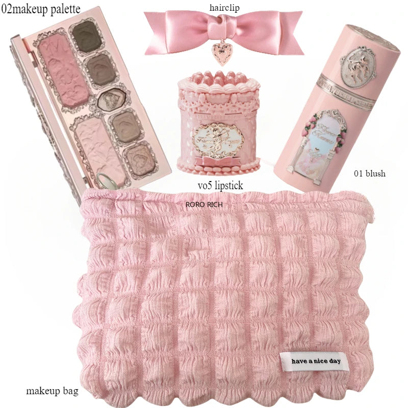 Makeup Set Flower Knows Swan Ballet Series Six Color Eyeshadow Palette Embossed Blusher Shine Lipstick Kit Maquiagem With Bag