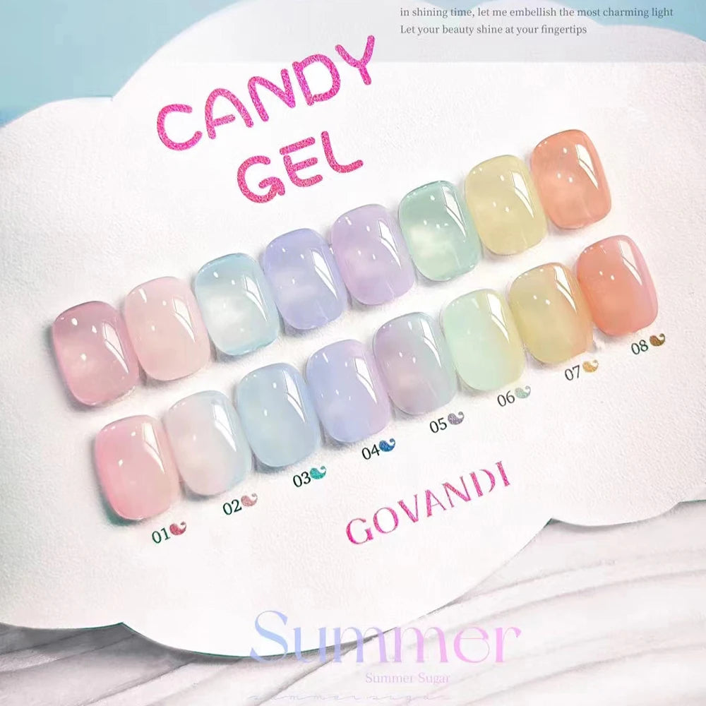 Summer Candy Translucent Gel Nail Polish Set UV Soak Off Gelpolish Nail Art Gel Polish Primer Manicure Nails Gel Lacque 8 Color