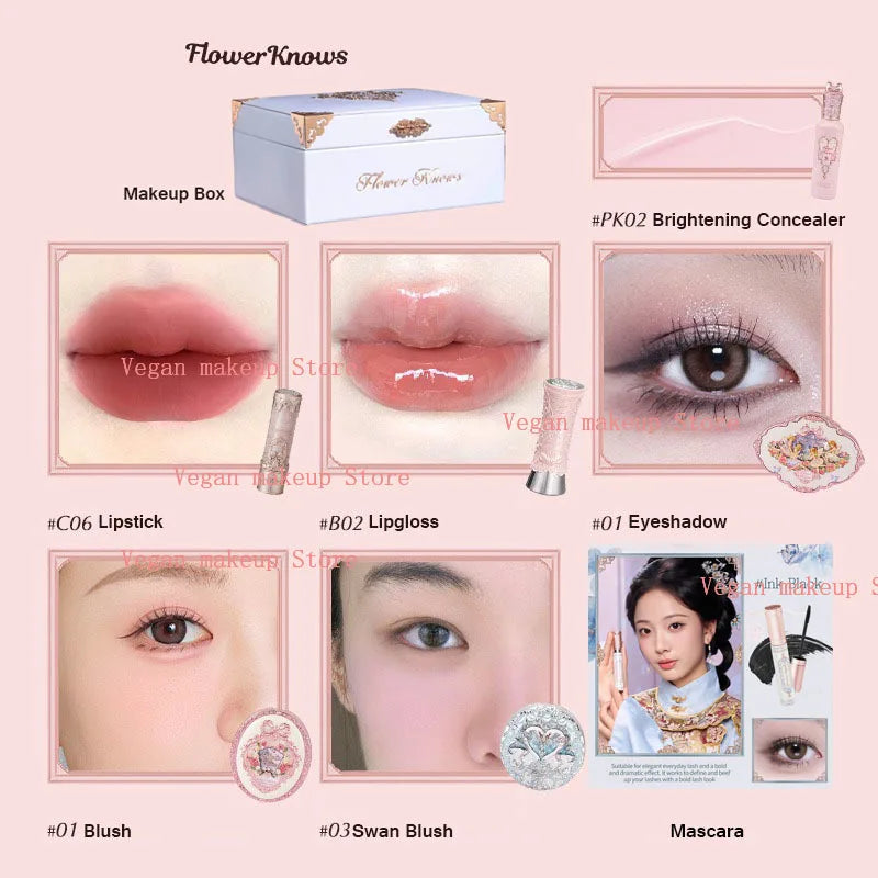 Flowerknows  All In Gift Set Matte Velvet Lipstick Blusher Glitter Eyeshadow Makeup Set Cosmetics Kit With Gifts Box