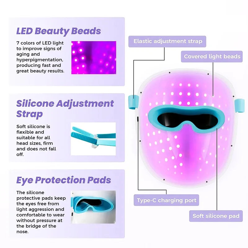 7 Color Light Facial Led Mask Red Light Therapy 80 Beads Face Photon Light Skin Rejuvenation Anti Wrinkle Anti Acne Beauty care