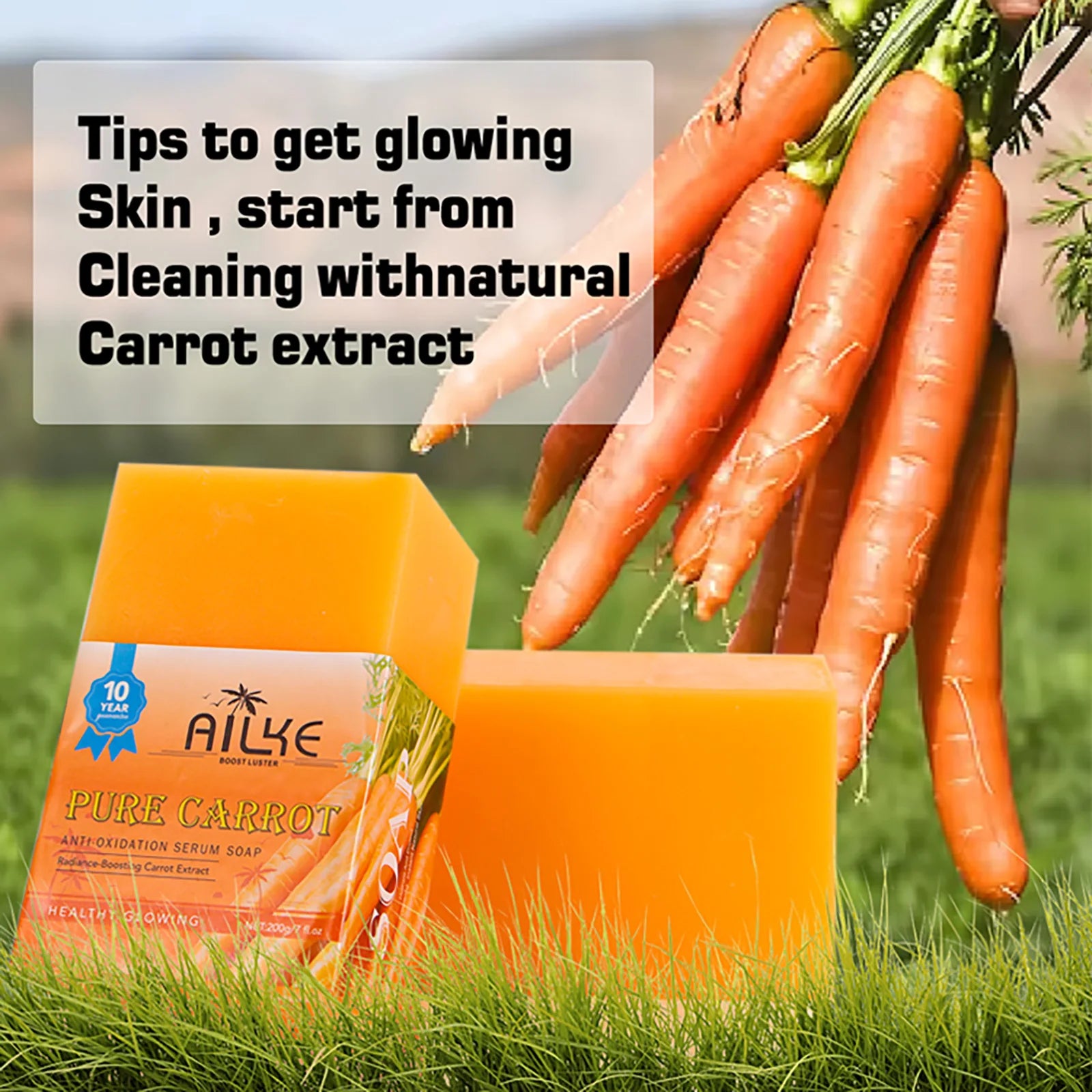 AILKE Carrot Anti-Oxidation Whitening Serum Soap, Brighten, Even Skin Tone, For Black Dark Caramel Skin, Vegan Soap, 200g