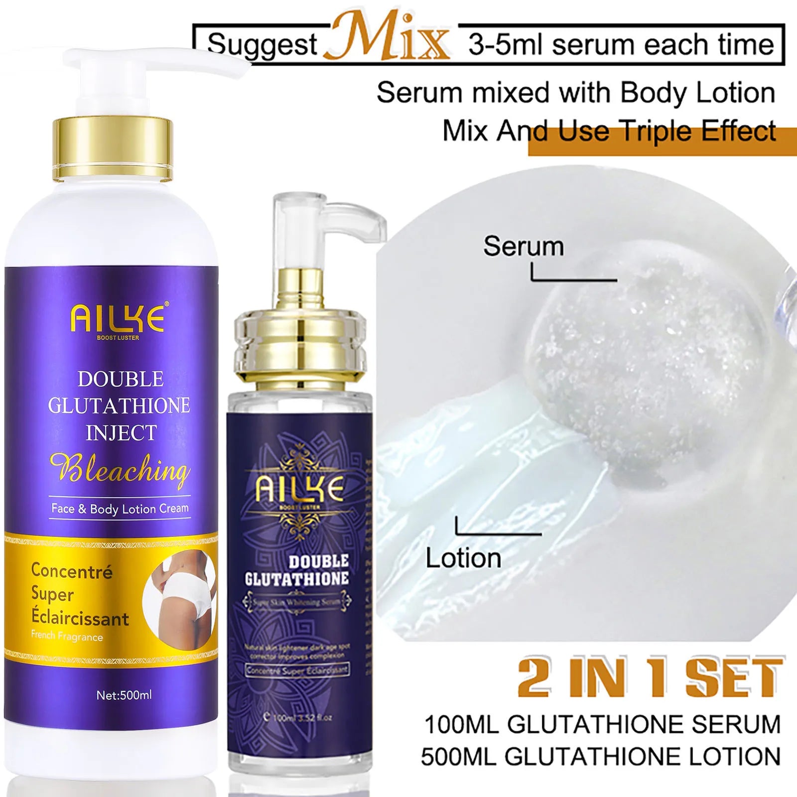 AILKE Lightening Skin Care Range, With Double Glutathione, Brightening, Moisturizing, Clean Skin, Glowing Beauty Face Care