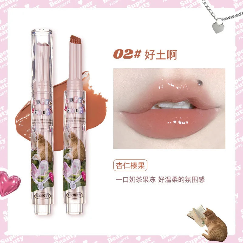 FLORTTE First Kiss Love Lipstick Pencil Lip Balm Mirror Shine Lip Glaze Lip Stick Korean Makeup Lipgloss