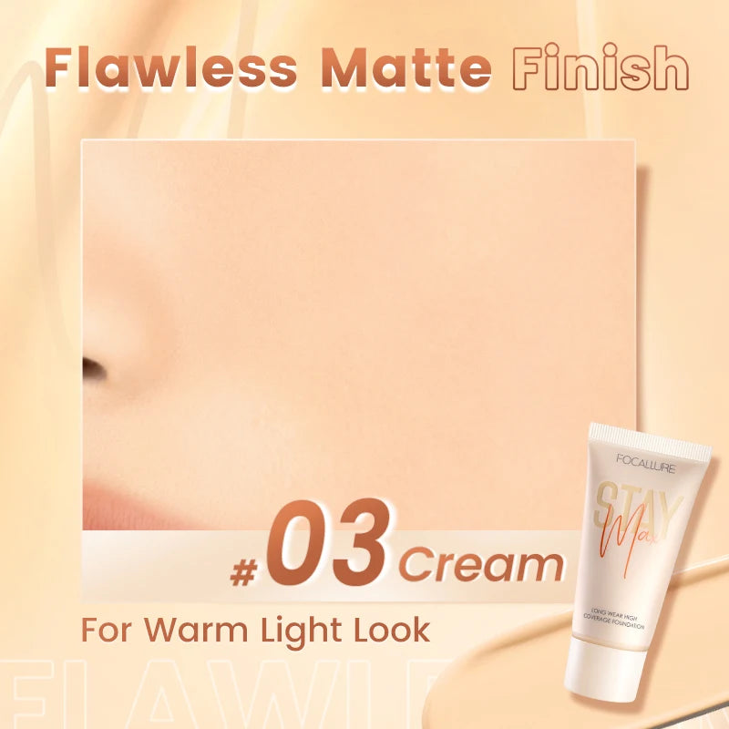FOCALLURE Waterproof Liquid Foundation Cream Full Coverage Oil-control Long-lasting Lightweight Face Concealer Base Cosmetics