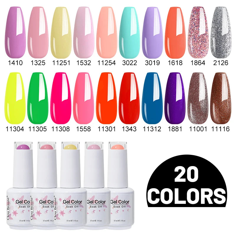 Clou Beaute 10/12/20/24pcs Gel Nail Polish Set Color 15ml White Glass Bottle Nail Art Kit Semi Permanent Gellack Nail Varnish