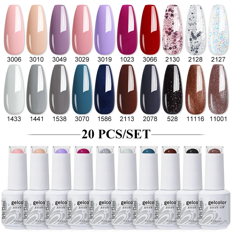 Arte Clavo 10/12/20pcs Gel Nail Polish Set 116 Colors Manicure Semi Permanent Soak Off UV  LED Design Nail Art Gel Varnish Kit