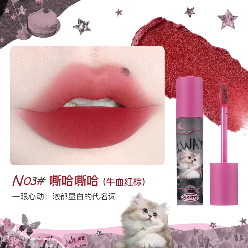 FLORTTE Matte Lipstick Velvet Lip Cream Matte Liquid Long-Lasting Wear Non-Stick Cup Not Fade Waterproof Lip Gloss