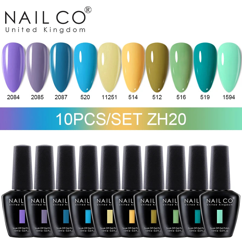NAILCO 10Pcs 15ml Gel Nail Polish Set Hybrid Varnishes Nails Art Manicure Gel Polish Set Vernis Semi Permanent UV Gel Glue kit