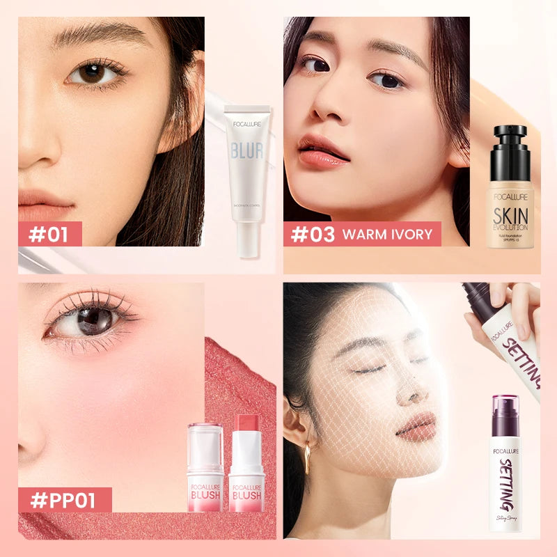 FOCALLURE Full Face Makeup Set Liquid Concealer Waterproof Primer Gel Blush Stick Spray Fixer Face Makeup Women Cosmetics
