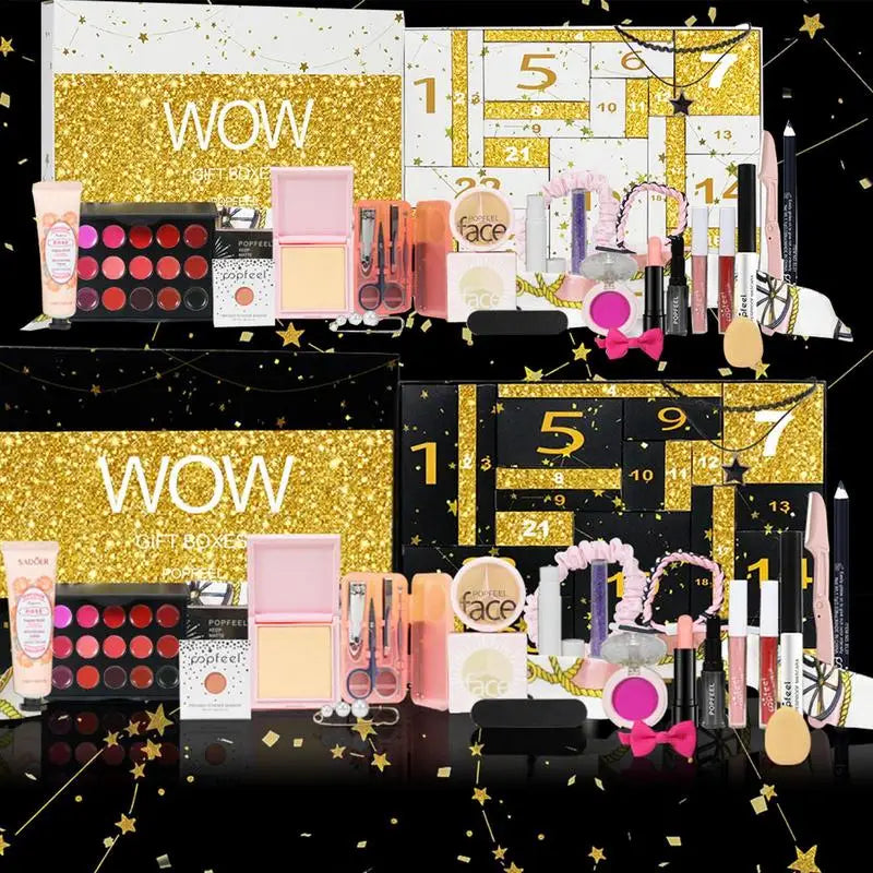 24 Days of Christmas Countdown Calendar box 24pcs girl makeup set All In One Makeup Kit Eyeshadow Lipstick Lip Gloss Foundation