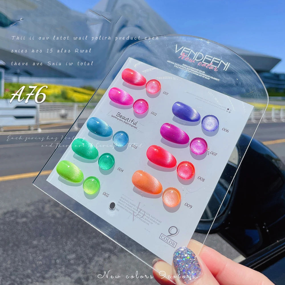 Vendeeni 9 Colors/Set Fluorescent Cat Eye Gel Nail Polish Semi Permanent 3D Magic Cat Eye UV LED Soak Off Gel Varnish