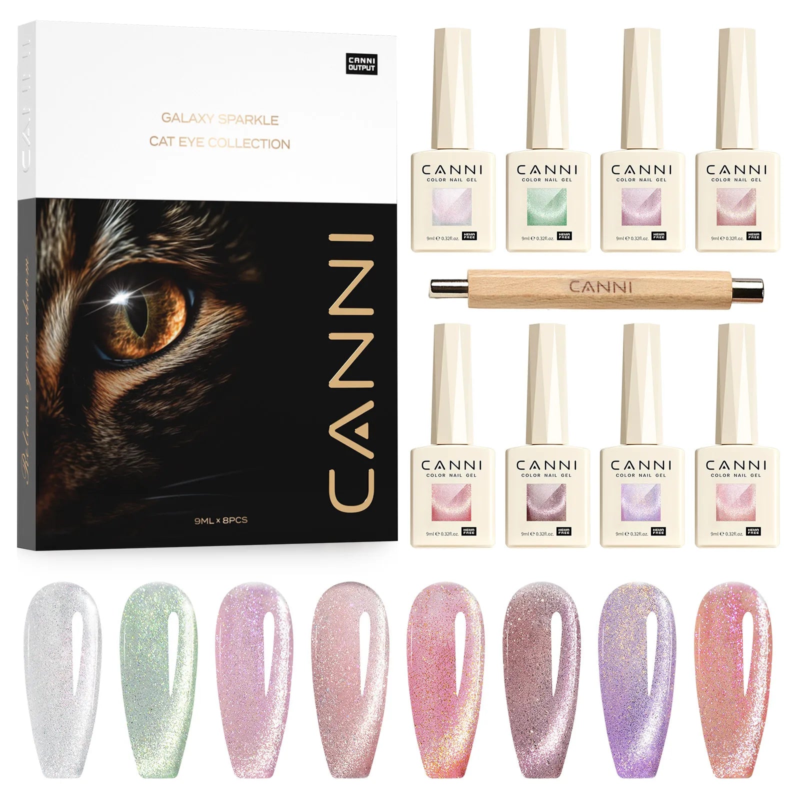 CANNI VIP Kit Hema Free Nail Gel Polish Crystal Cat Eye Sparkle Diamond Semi Permanent Soak Off UV LED Gel Varnish 9ml*8pcs