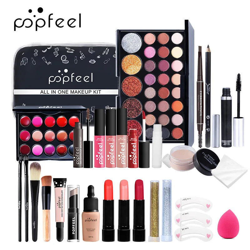 Makeup Kit Women Cosmetics Set Eyeshadow Lipstick Lip Gloss Eyebrow Pencil Eyeliner Concealer Foundation Mascara Makeup Brushes