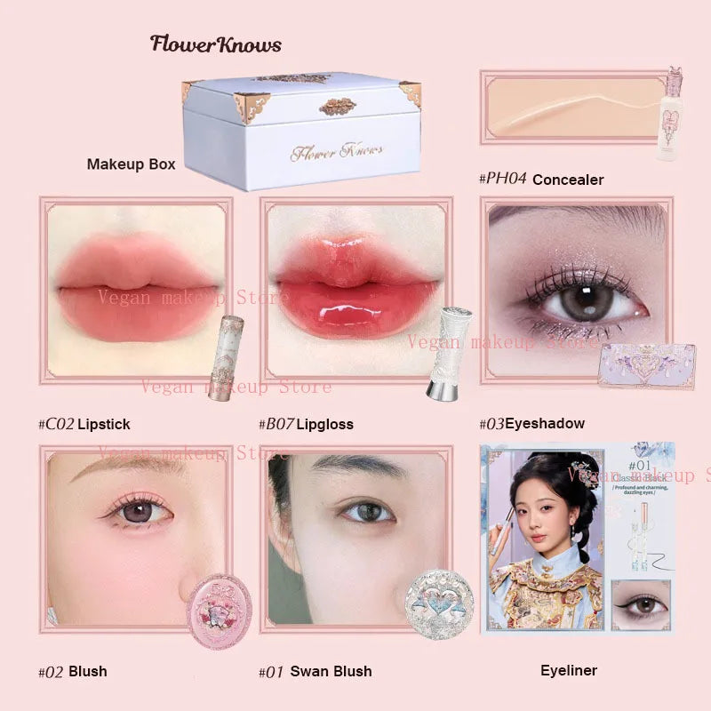 Flowerknows  All In Gift Set Matte Velvet Lipstick Blusher Glitter Eyeshadow Makeup Set Cosmetics Kit With Gifts Box