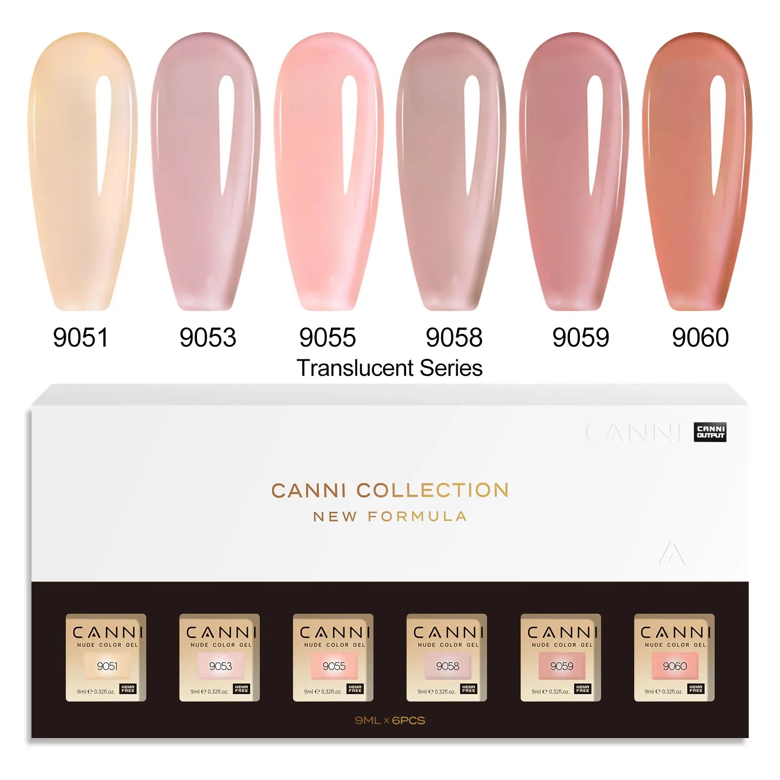 CANNI HEMA FREE Nail Gel Polish VIP Kit Jelly Amber Color Collection Semi Permanent French Nail Gorgeous Color 9ml*6pcs/set