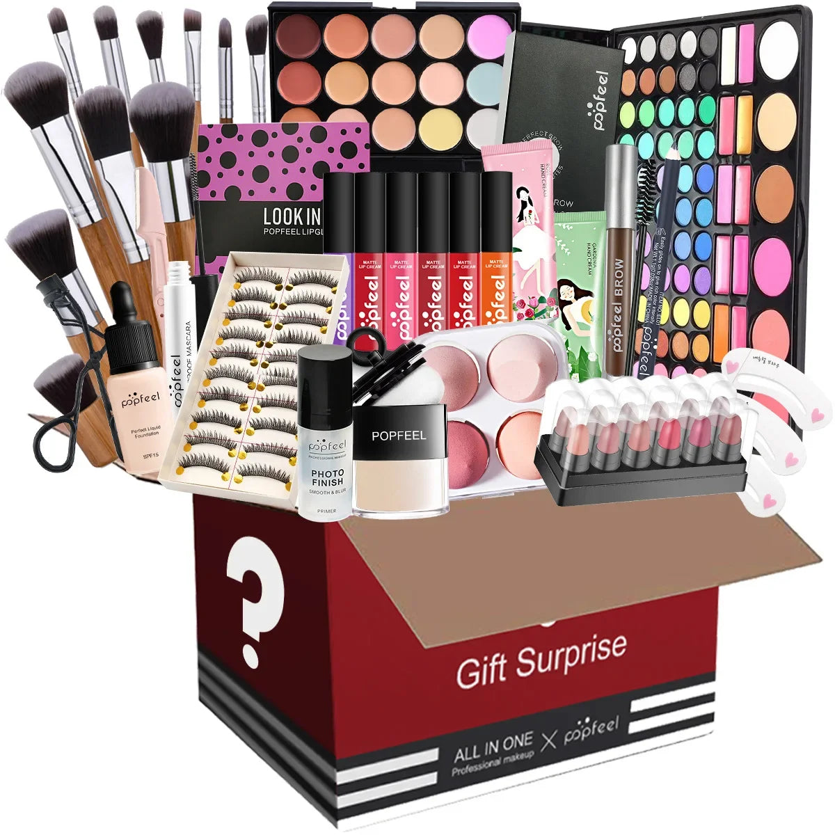 Makeup Box Set Gift Box Eyeshadow Eyeliner Eyebrow Pen Lipstick Lip Gloss Primer Foundation Loose Powder Brushes Puff Cosmetic