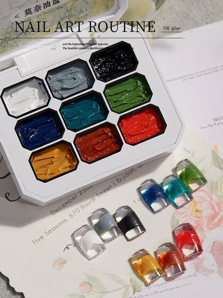 2.5gx9 Nail Drawing 3D Modeling Oil Paint Gel Polish No Wipe Glue Art Design DIY Flowers Painted Carved Nail Gel For Manicure