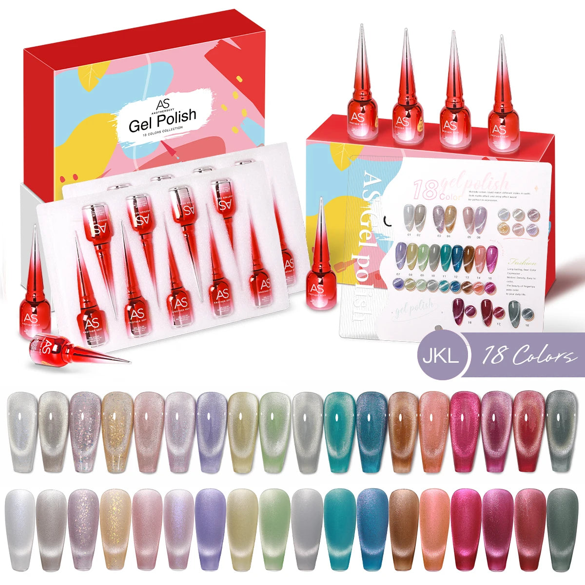 AS 18pcs Fluorescent Neon Red Pink Colors Gel Nail Polish Set