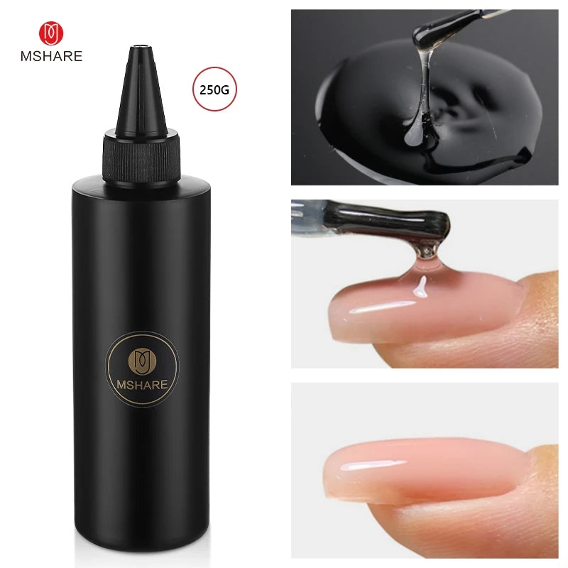 MSHARE Clear Rubber Base Gel Coat Thicker Nails Strengthen Alignment Base Soak Off 250ML Level Up