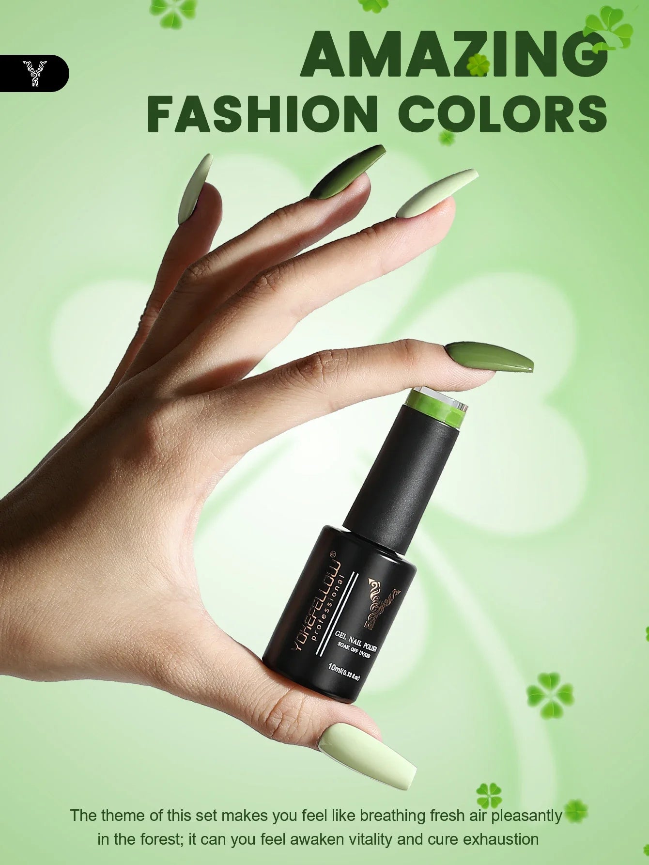 YOKEFELLOW Gel Nail Polish Set 10ml 6Pcs Green Soak Off UV LED Cure Gel Varnish for Nail Art Manicure DIY St. Patrick's Day