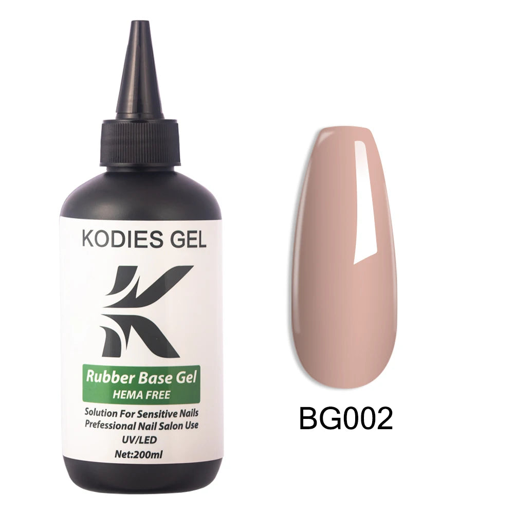 KODIES GEL HEMA Free Rubber Base Gel Nail Polish 200ML UV Semi Permanent Vegan Gel Varnish Bulk Refill Manicure Salon Quality