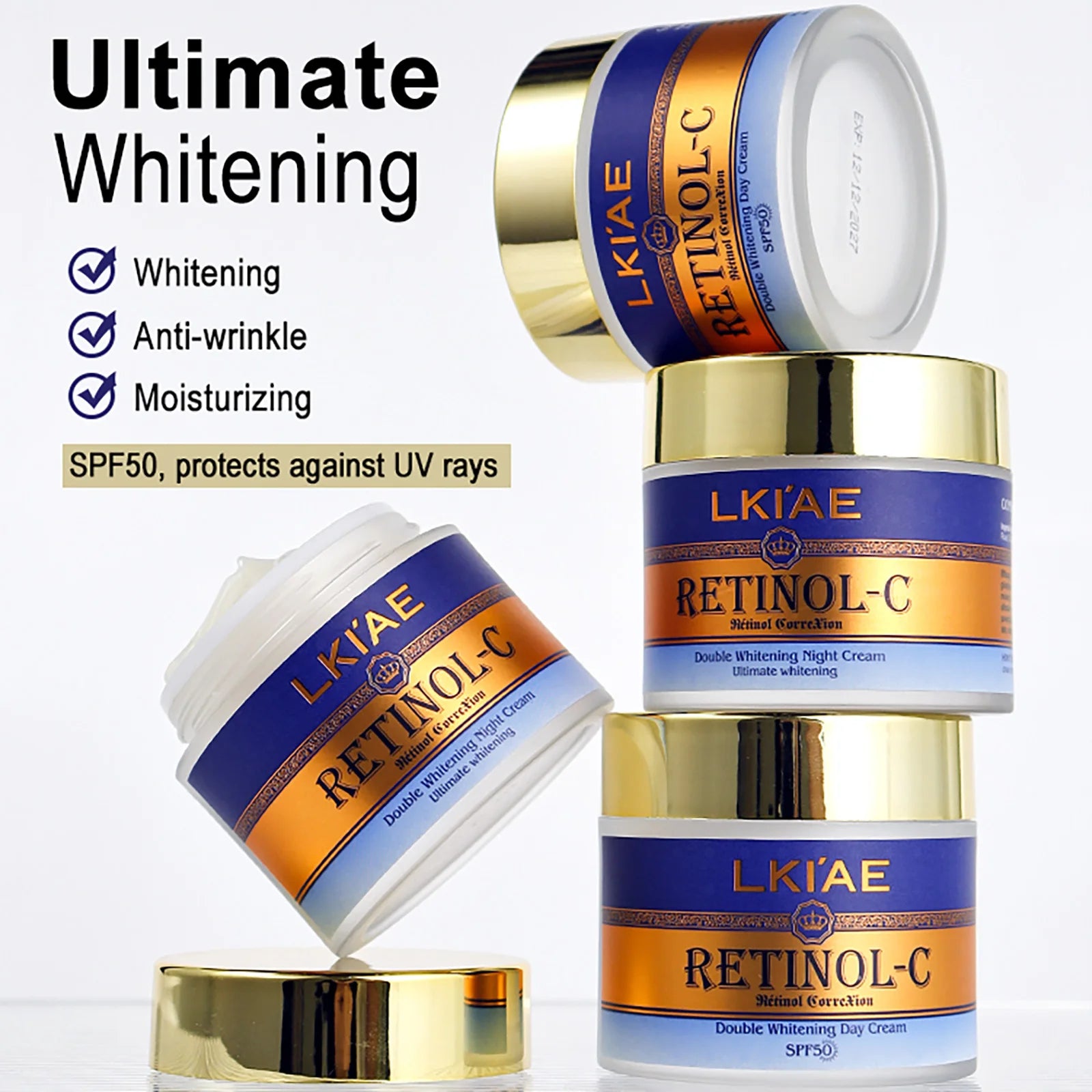 LKIAE Advanced Retinol Double Whitening Skin Care Set, Deeply Moisturizing, Clean Skin, Reduce Wrinkles, Stains, Dark Spots