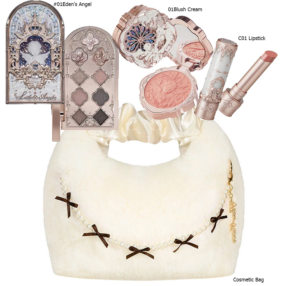 Flowerknows Little Angel Collection Makeup Set Eyeshadow Palette Matte Glow Shimmer Eye Shadow Velvet Lipstick Make Up Blush Kit