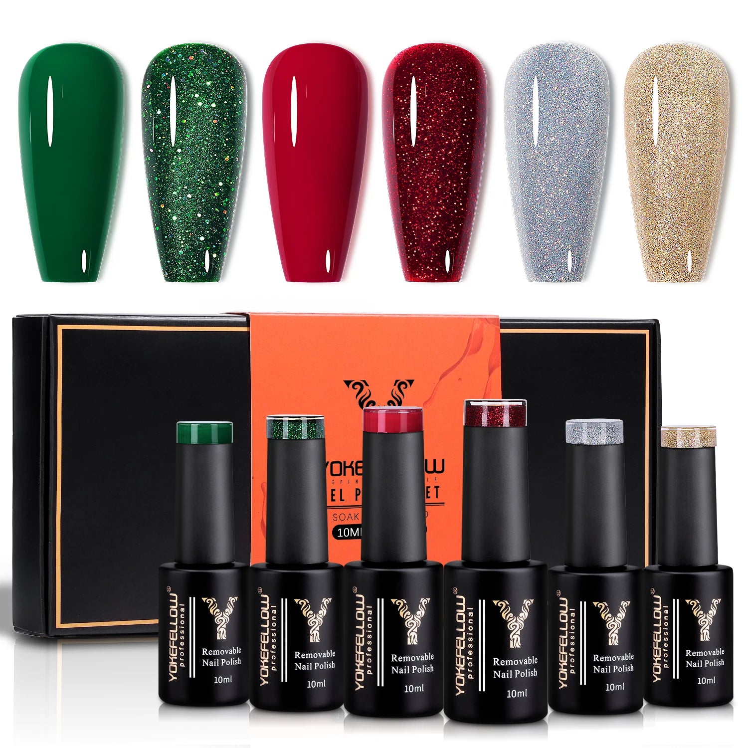 YOKEFELLOW Gel Nail Polish Set 10ml 6Pcs Green Soak Off UV LED Cure Gel Varnish for Nail Art Manicure DIY St. Patrick's Day