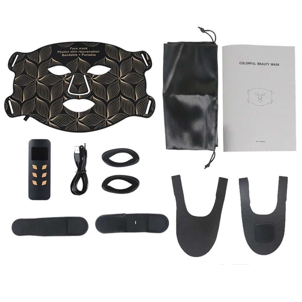 Facial LED Mask with Neck 8 Colors Red Light Near Infrared Therapy Beauty Mask Anti Aging Skin Rejuvenation Lifting Whitening