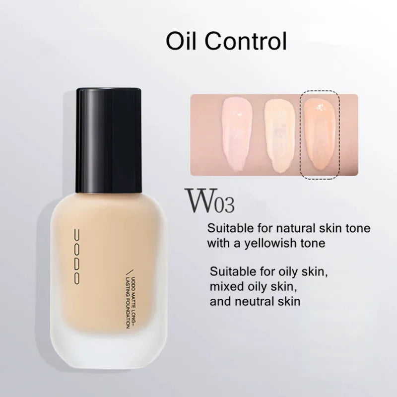 UODO Hydrating Oil-Control Foundation Liquid Long-Lasting Matte Finish Lightweight Formula For Oily&Combination Skin Base Makeup