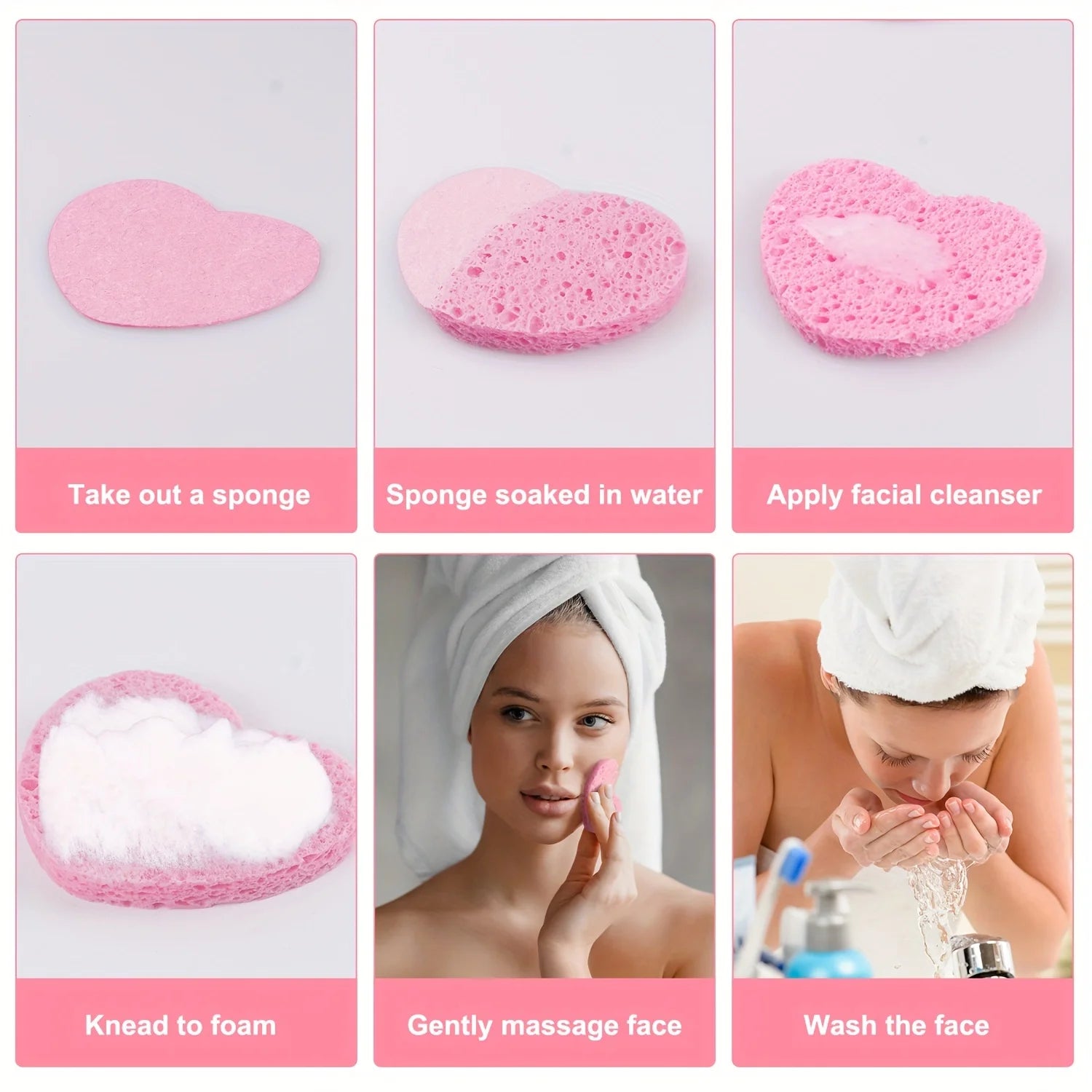 20 Pieces Facial Sponges Heart Shape Compressed Facial Natural Facial Cleansing Pads Exfoliating for Cleansing Reusable