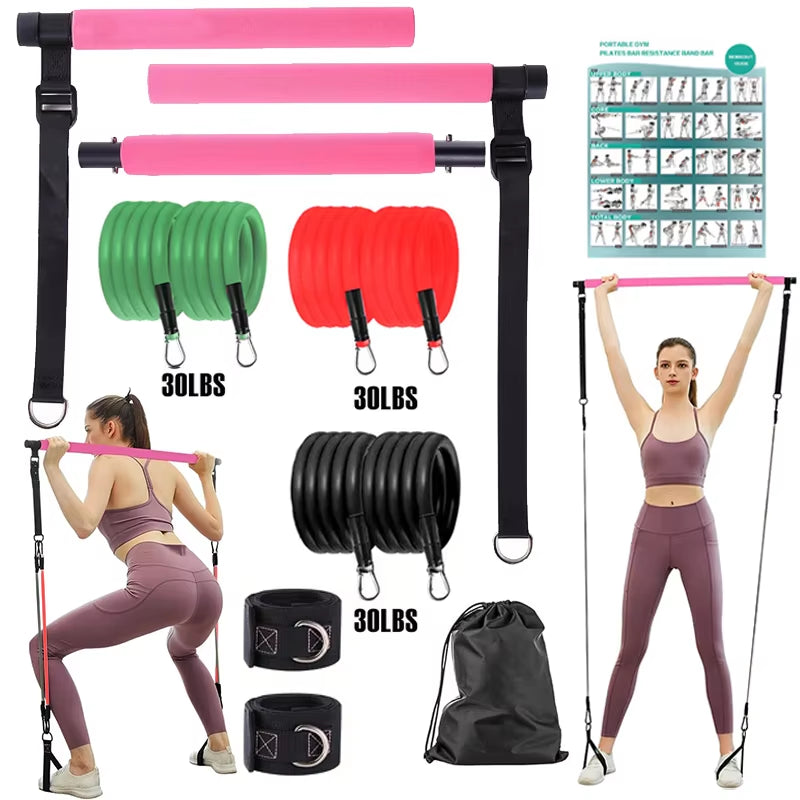 Pilates Kit with Resistance Bands, Multifunctional Yoga Pilates, Portable Home Gym Pilates Resistance Kit Full Body Workouts