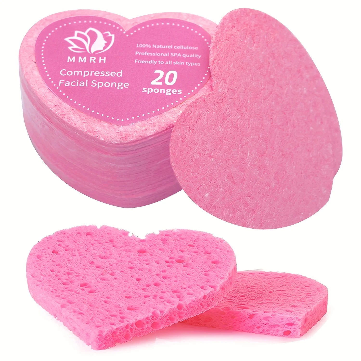 20 Pieces Facial Sponges Heart Shape Compressed Facial Natural Facial Cleansing Pads Exfoliating for Cleansing Reusable